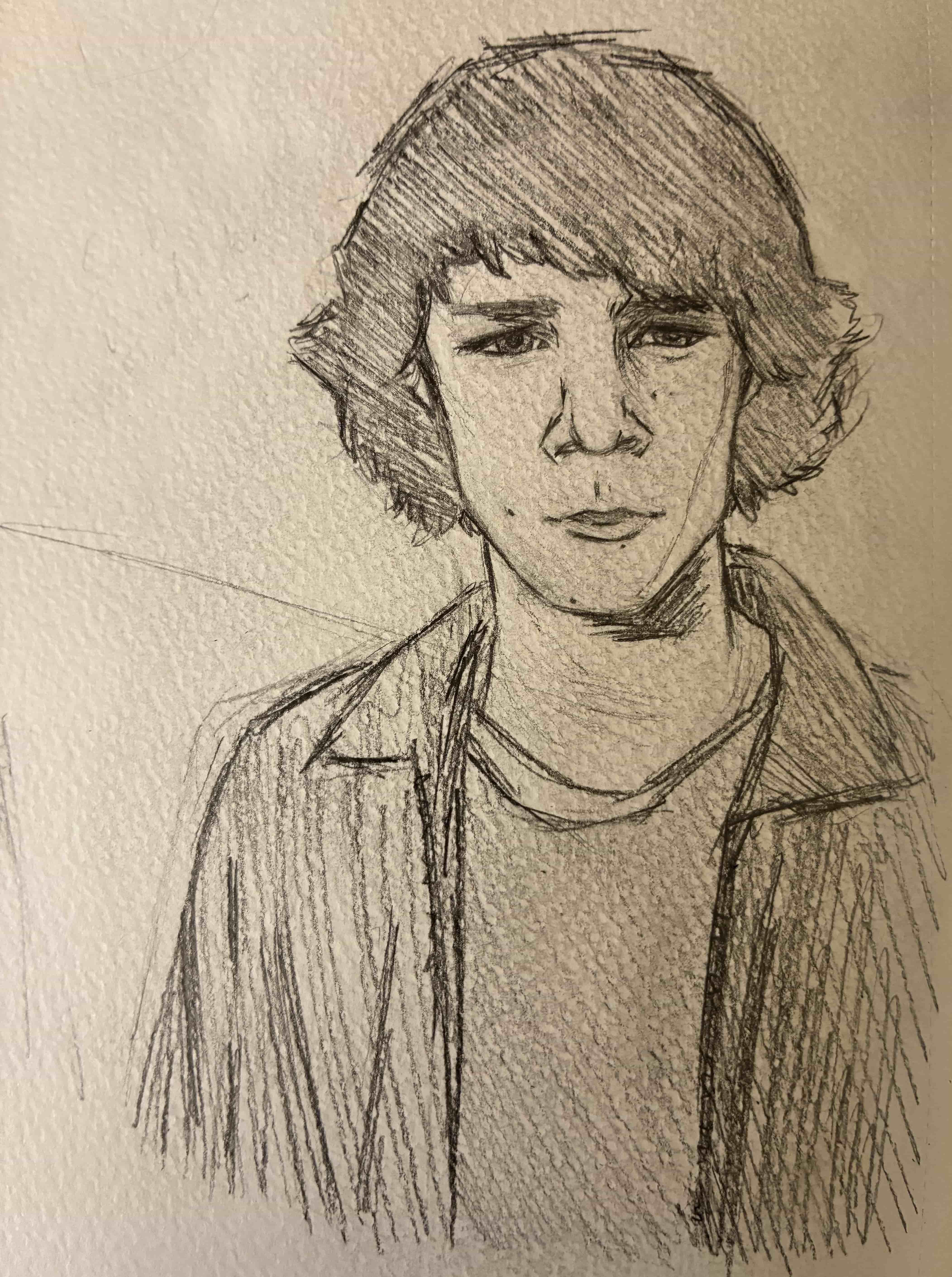 messy pencil sketch of season 1 sam winchester looking wistfully ahead
